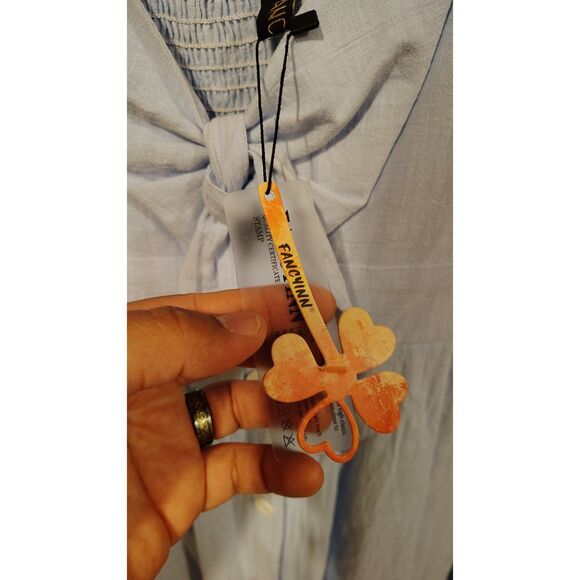 NWT FANCYINN Women's Large Light Blue Tie Front Button Down Midi Dress - Picture 5 of 7